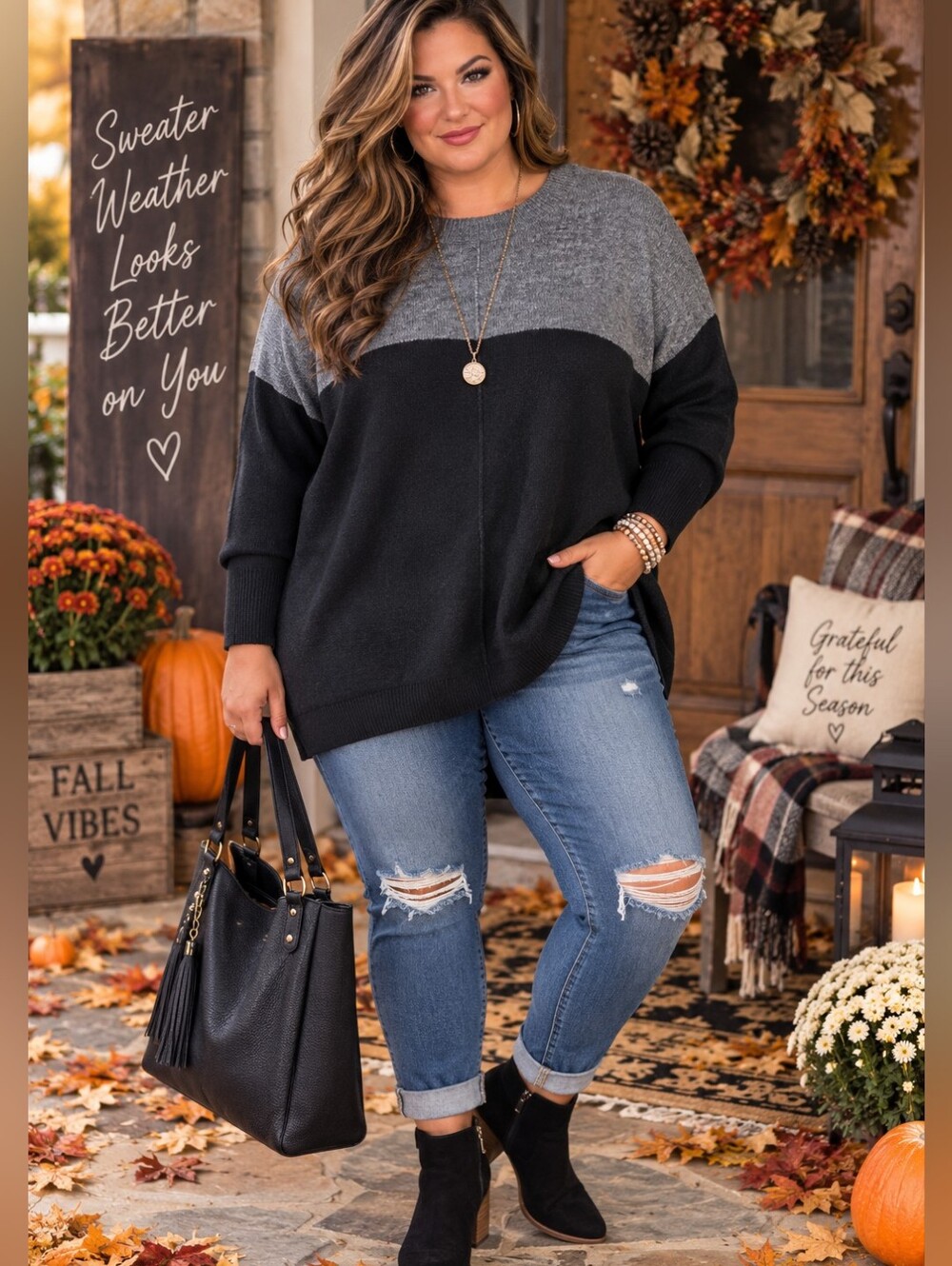 Vince Camuto 3X NWT Gray Black Colorblock Oversized Sweater Plus Size